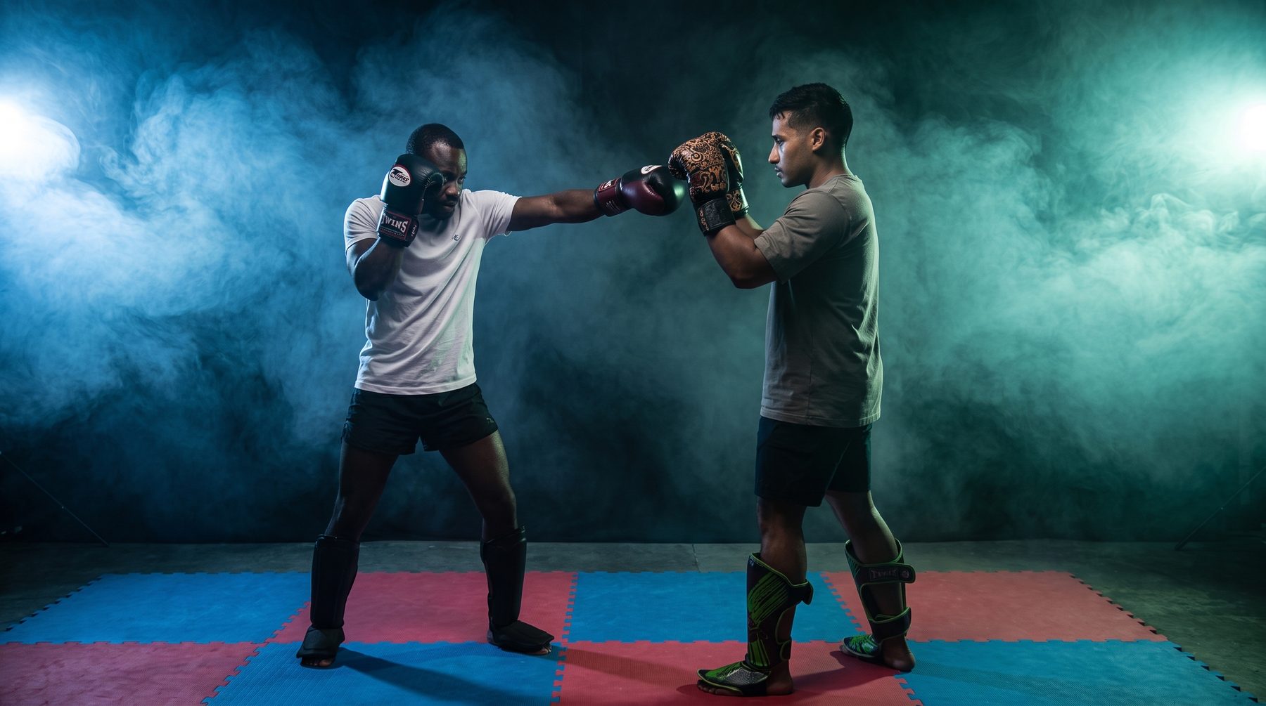 Glody Matusiwa (links) spart met een trainingspartner tijdens een training van Bomba t’Gooi